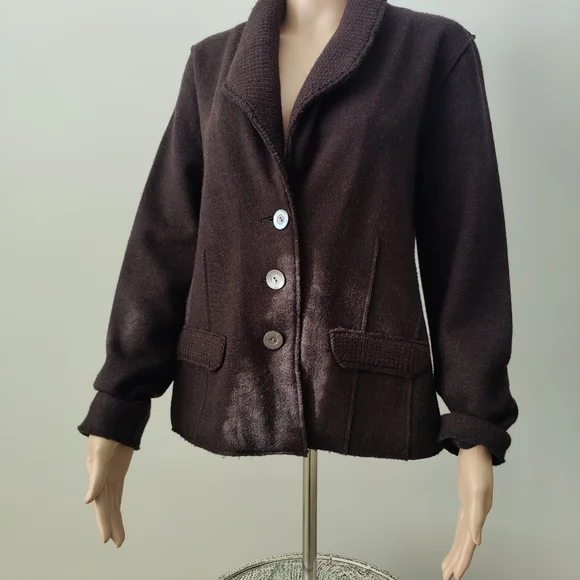 Eileen Fisher Women's Felted Doubleknit Brown Merino Wool Blazer - Picture 2 of 8